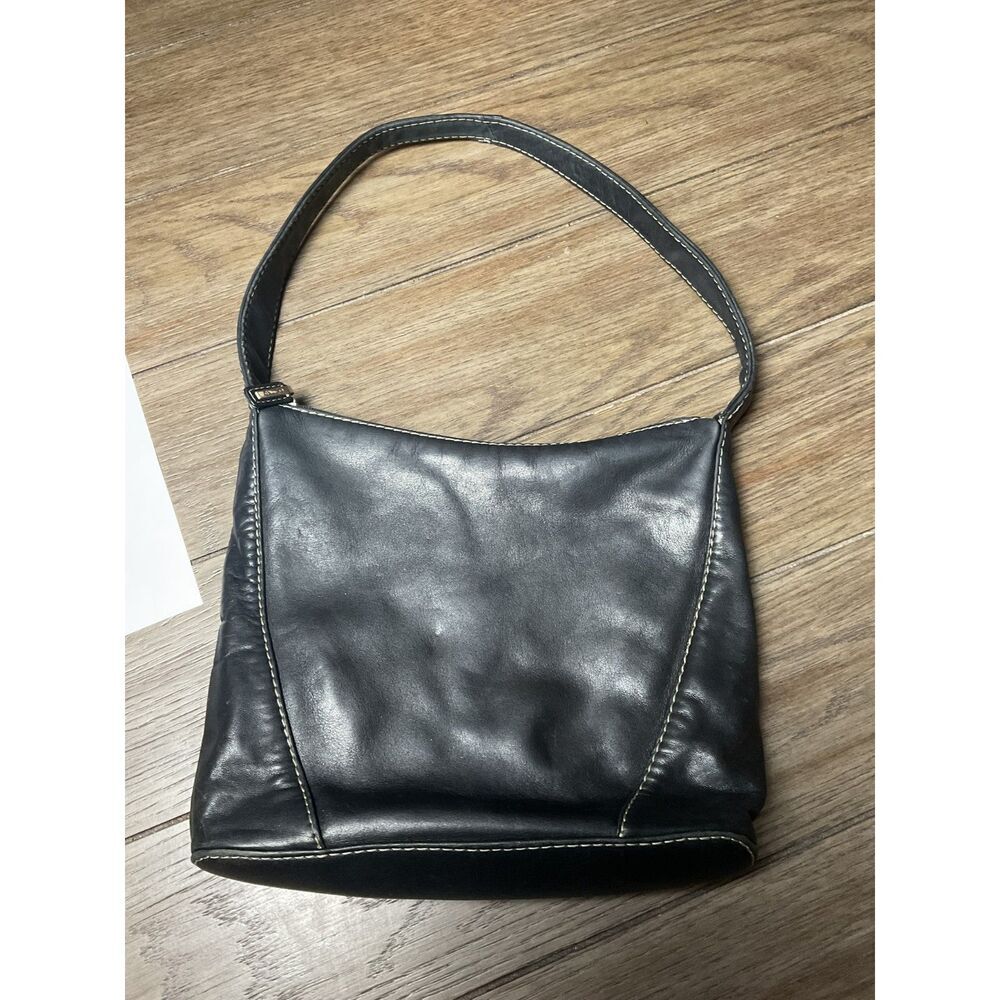 Vtg Y2K Era Fossil Black Leather Shoulder Bag Immaculate Condition
